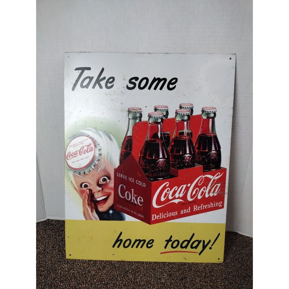 VTG Coca Cola Take Some Home Today Metal Tin Sign 12.5" x 16" Made in the USA